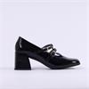Wonders Aura 2 Strap Blockheel Mary Jane - Black Patent